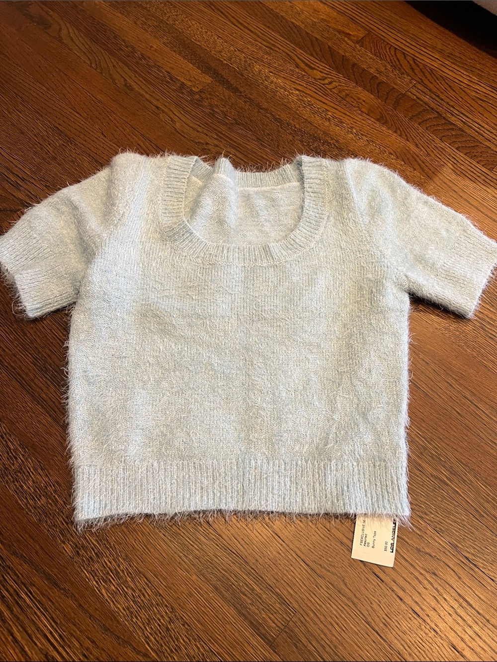 Los Angeles Apparel Cropped Scoop Neck Top - light blue